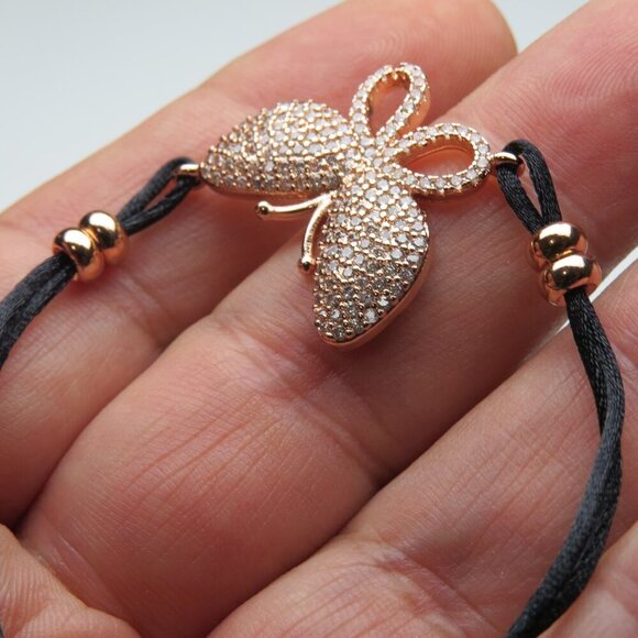 Buy Meghan Butterfly 18K Gold Plated Bracelet - Women Lady\'s Butterfly cz 18k plated Black string Bracelet
